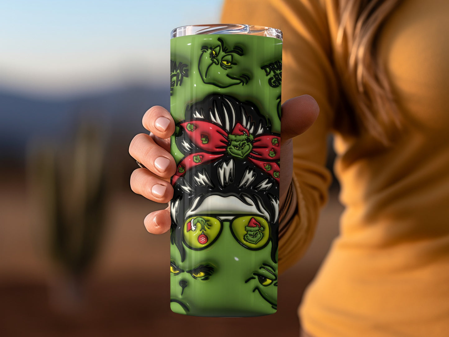 Festive Grinch Tumbler for Holiday Beverage Enjoyment