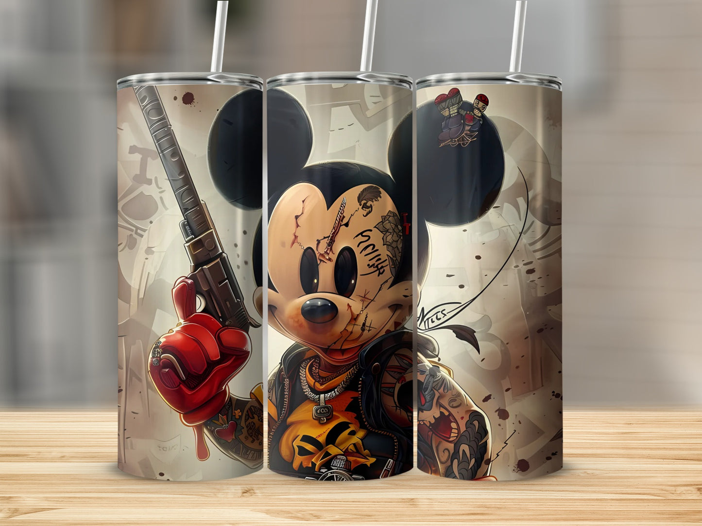 Edgy Tattooed Mouse Design Stainless Steel Tumbler