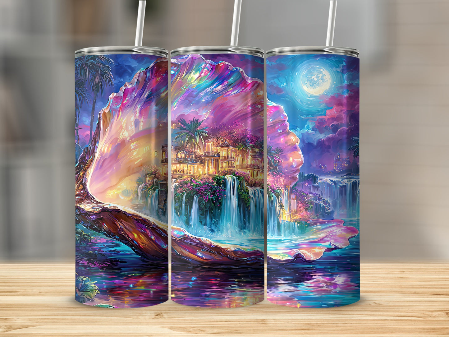 Magical Waterfall and Moonlit Seashell Tumbler Product