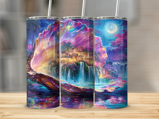 Magical Waterfall and Moonlit Seashell Tumbler Product