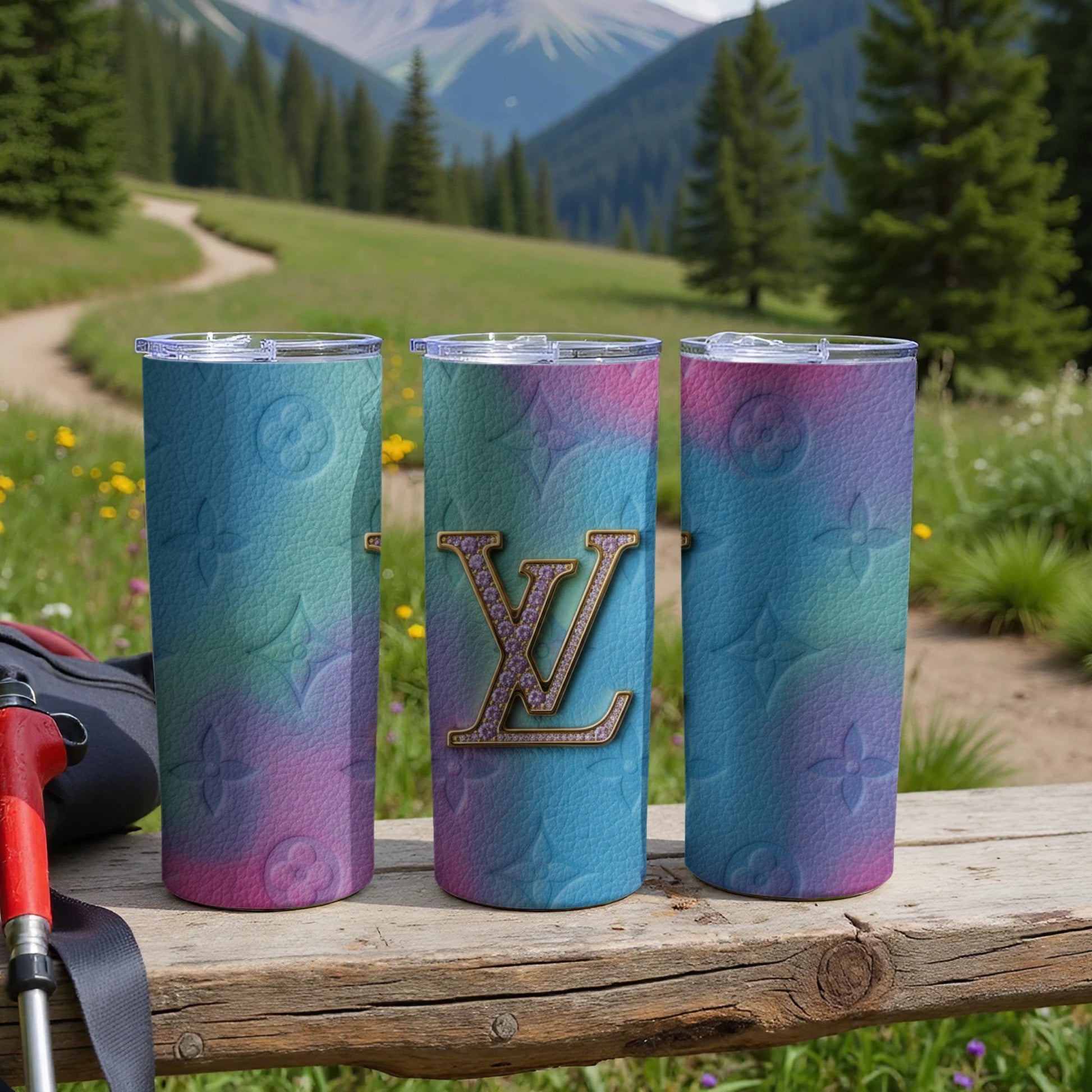 Gradient Blue and Pink LV Logo Tumbler Cup Product