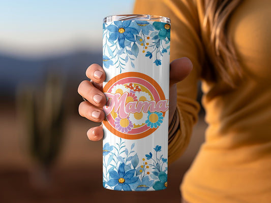 Floral Mama Design Tumbler with Blue Flowers 20oz