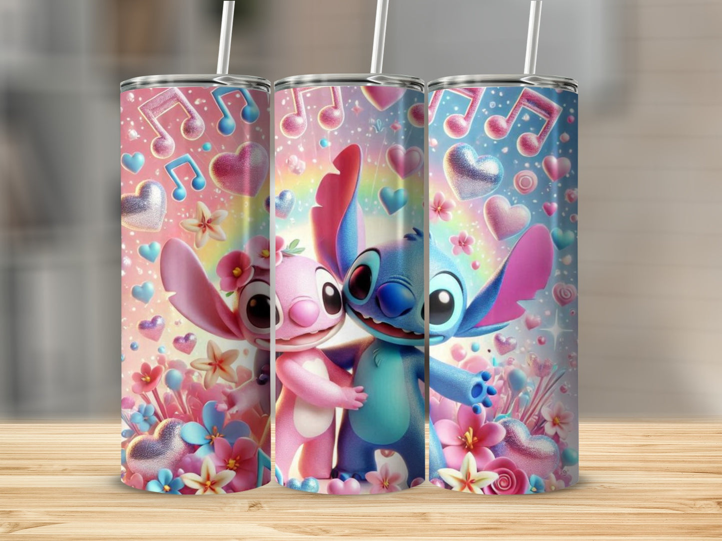 Cute Alien Couple and Musical Notes Design Tumbler