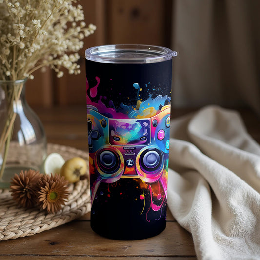 Vibrant Gaming Controller Design Travel Tumbler