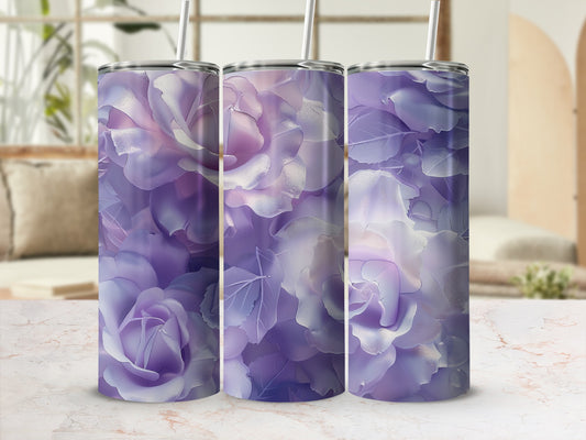 Three tumblers with a purple rose floral design.