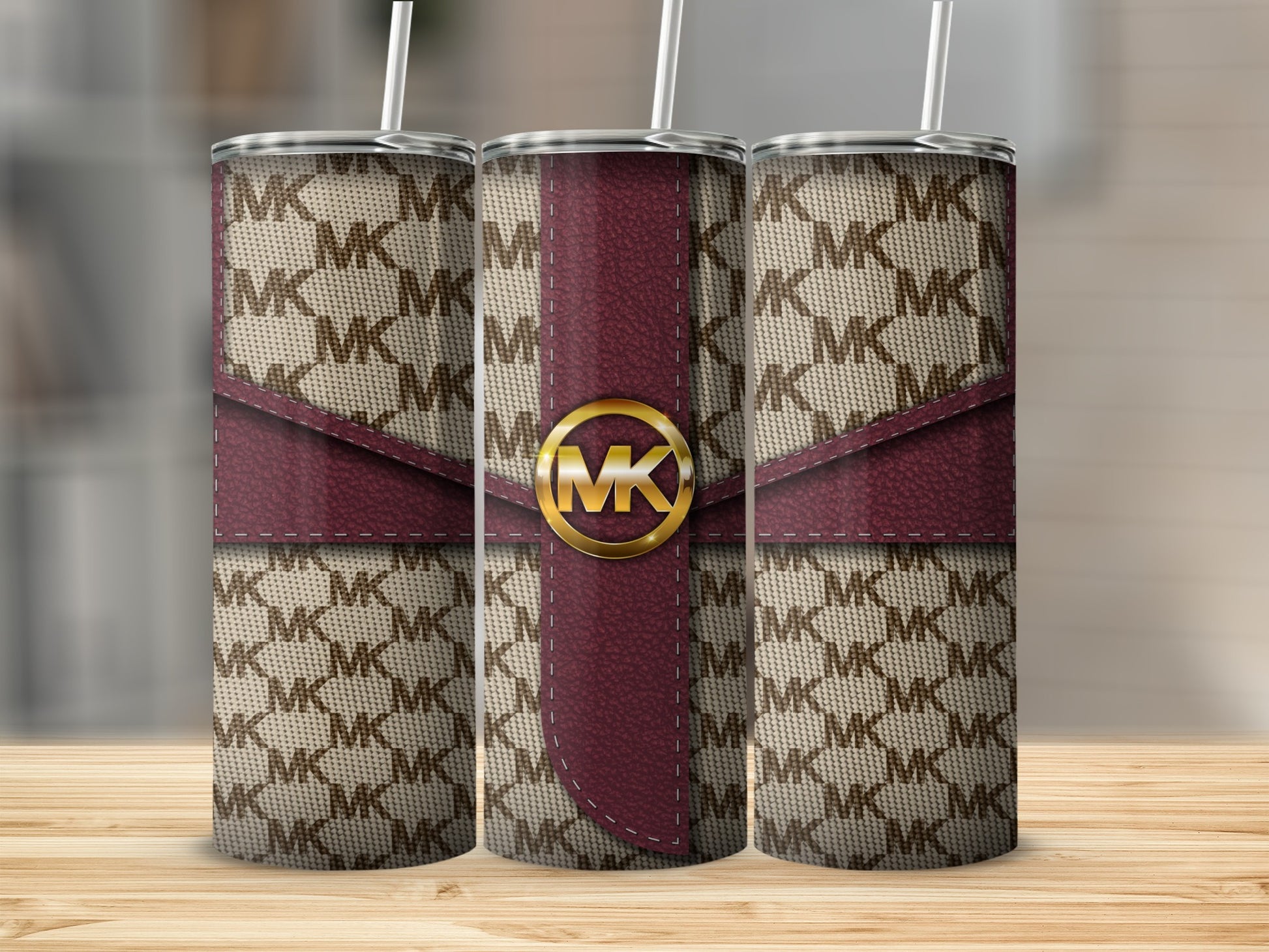 Stylish Leather Print MK Logo Insulated Tumbler