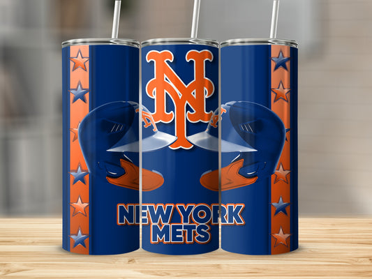 New York Mets Helmets Graphic on Blue Background Tumblers