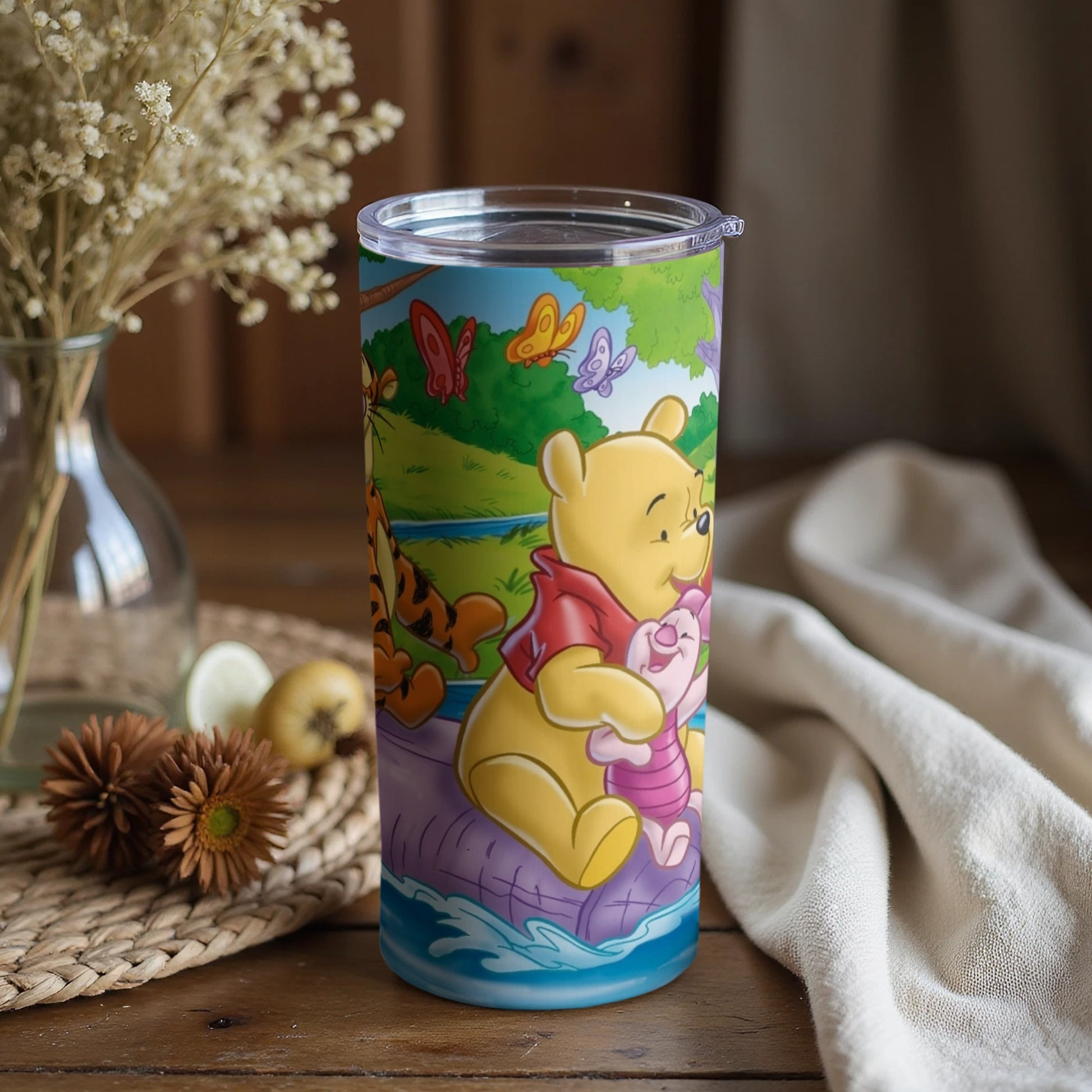 Colorful Winnie the Pooh and Piglet Adventure Tumbler