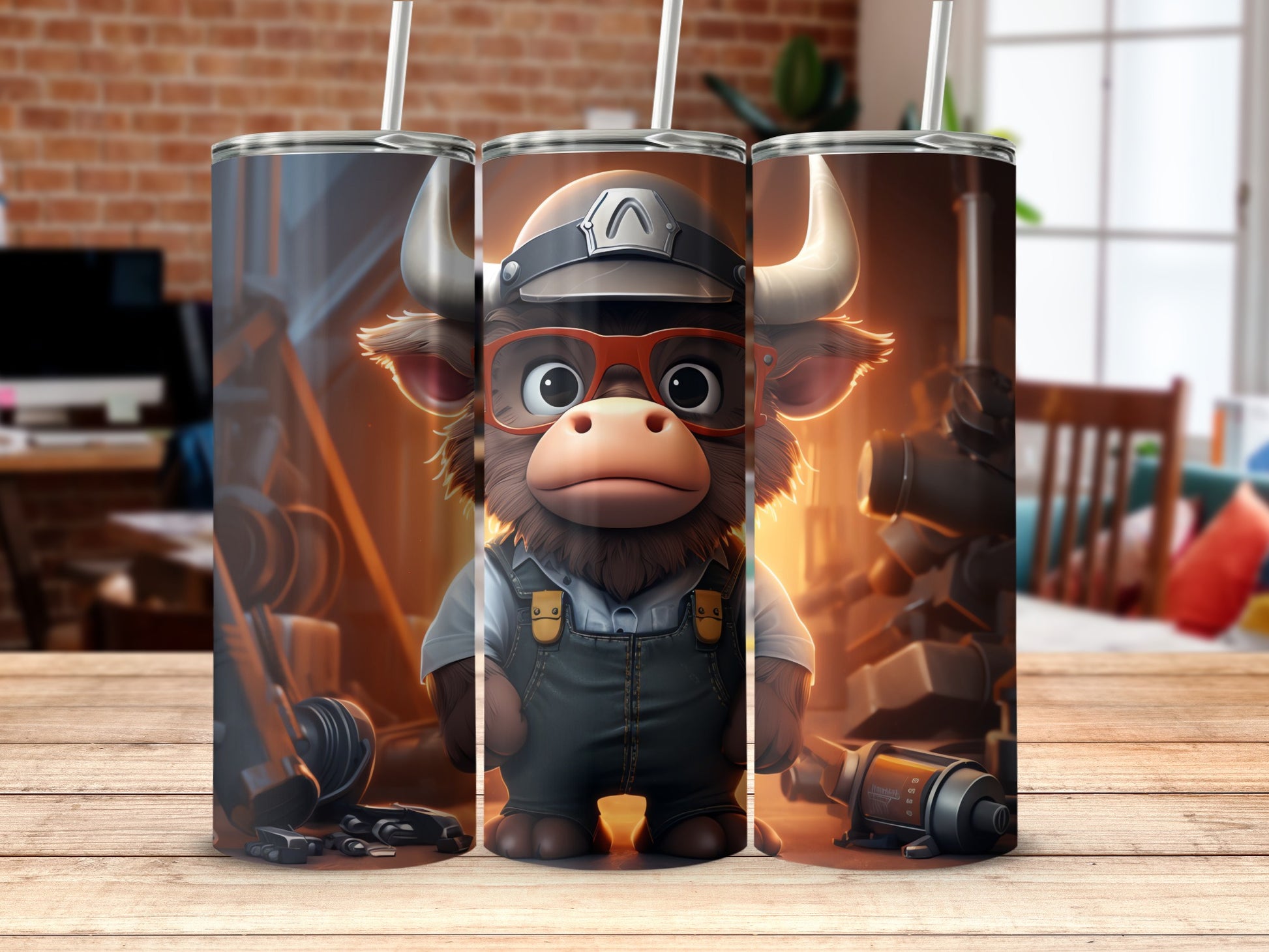 Cute Bull Overalls Glasses Hard Hat Engineer Tumbler Product Type