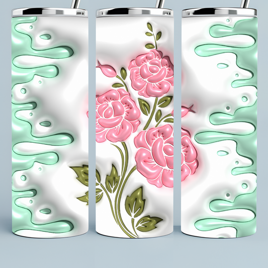 3D Light Green White and Pink Peonies tumbler