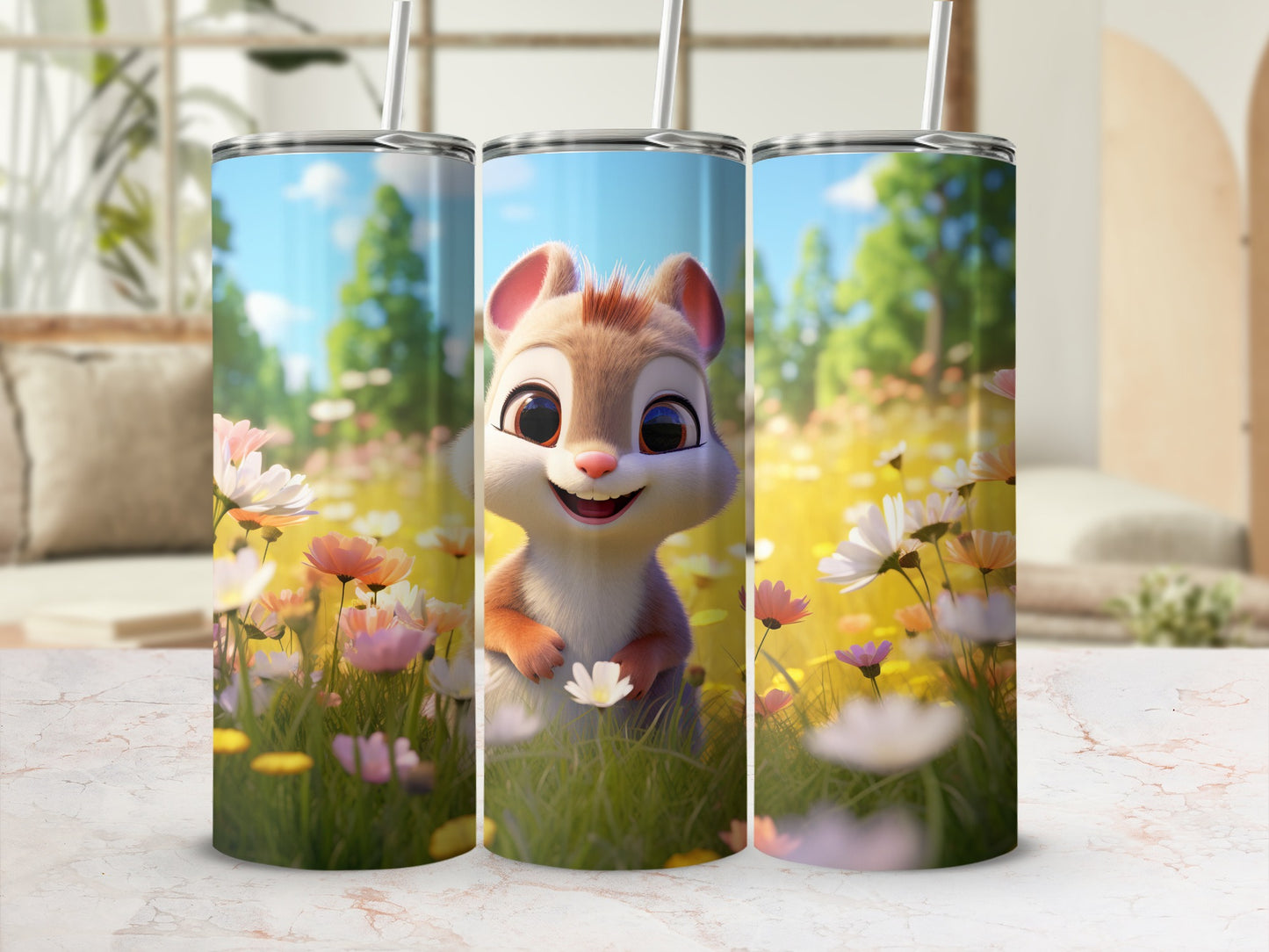 Cute Cartoon Animal Field of Flowers Tumbler Cup