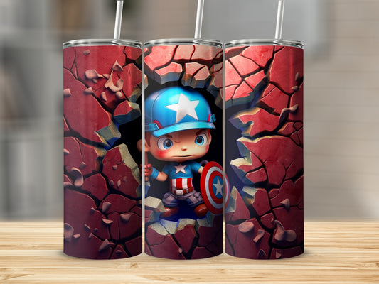 Adorable Captain Hero Shield Cracking Wall Tumbler