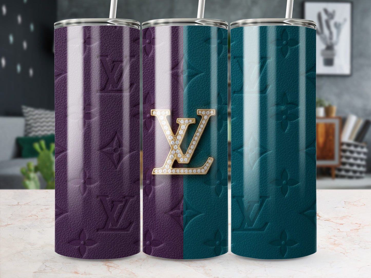 Stylish Monogram Embossed Stainless Steel Tumbler