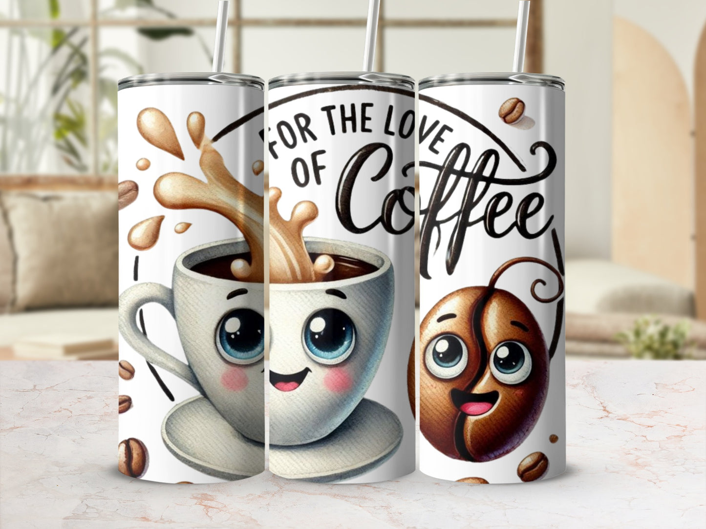 Adorable Cartoon Coffee Themed Tumbler for Coffee Lovers