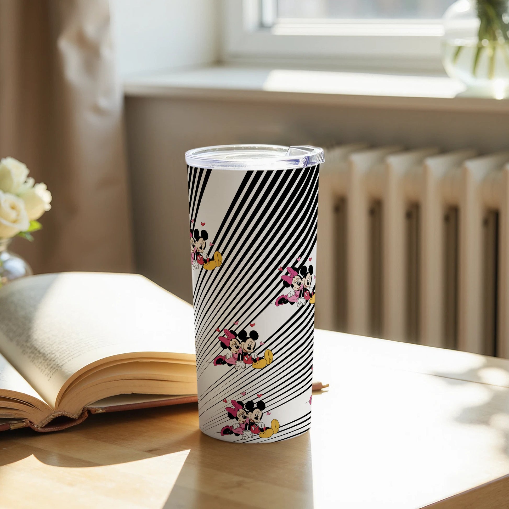 Striped Tumbler with Fun Colorful Cartoon Characters Design