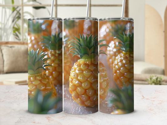 Three tumblers with a repeating pineapple pattern.