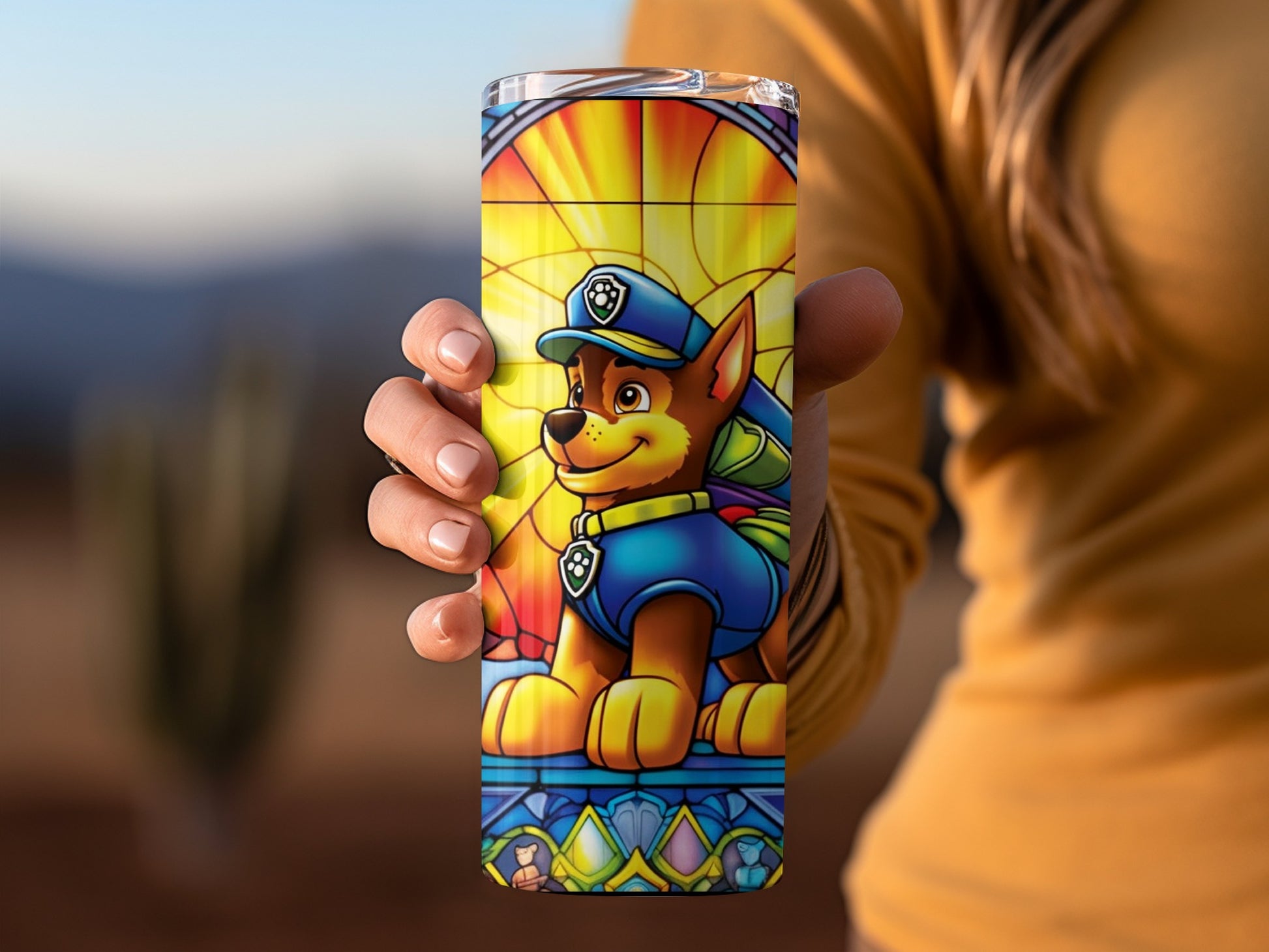 Stained Glass Puppy Design Insulated Tumbler Cup