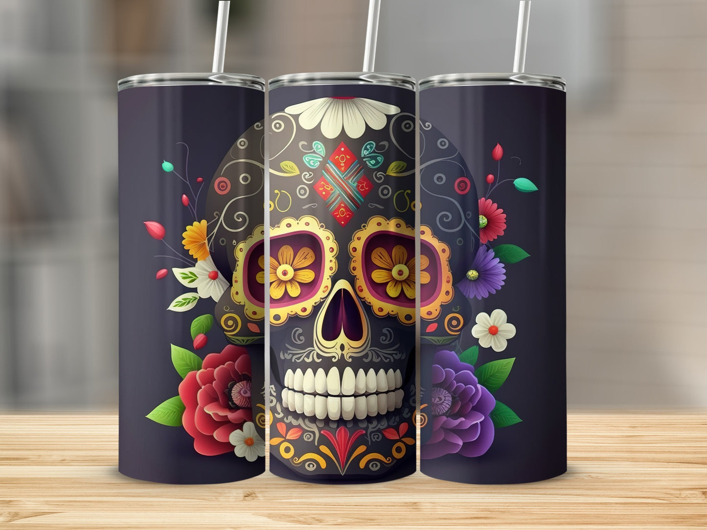Colorful Sugar Skull Art Design Tumbler Product
