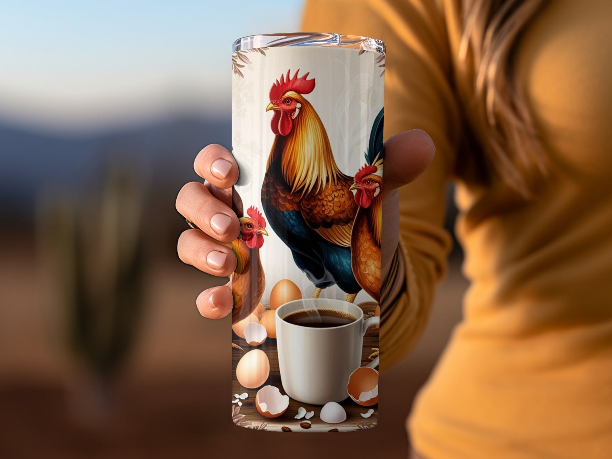 Colorful Rooster with Coffee Mug Insulated Tumbler