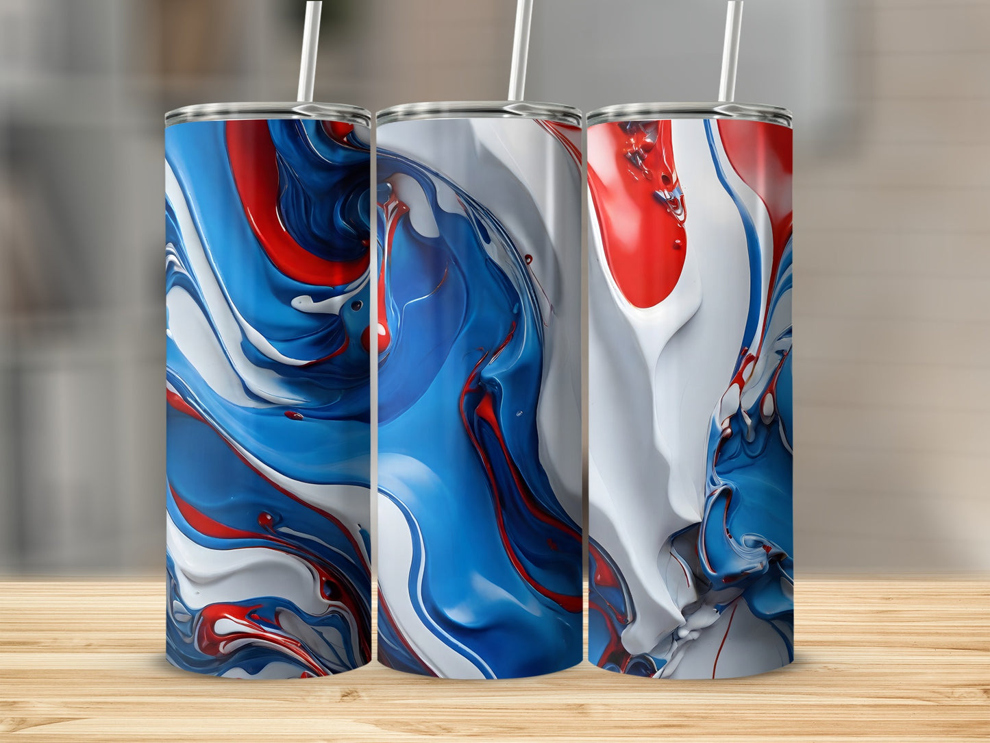 Abstract Red White Blue Swirl Design Fluid Art Tumbler product type