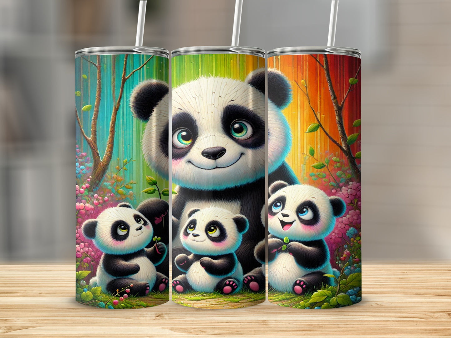 Adorable Panda Family in Forest Design Tumbler Product