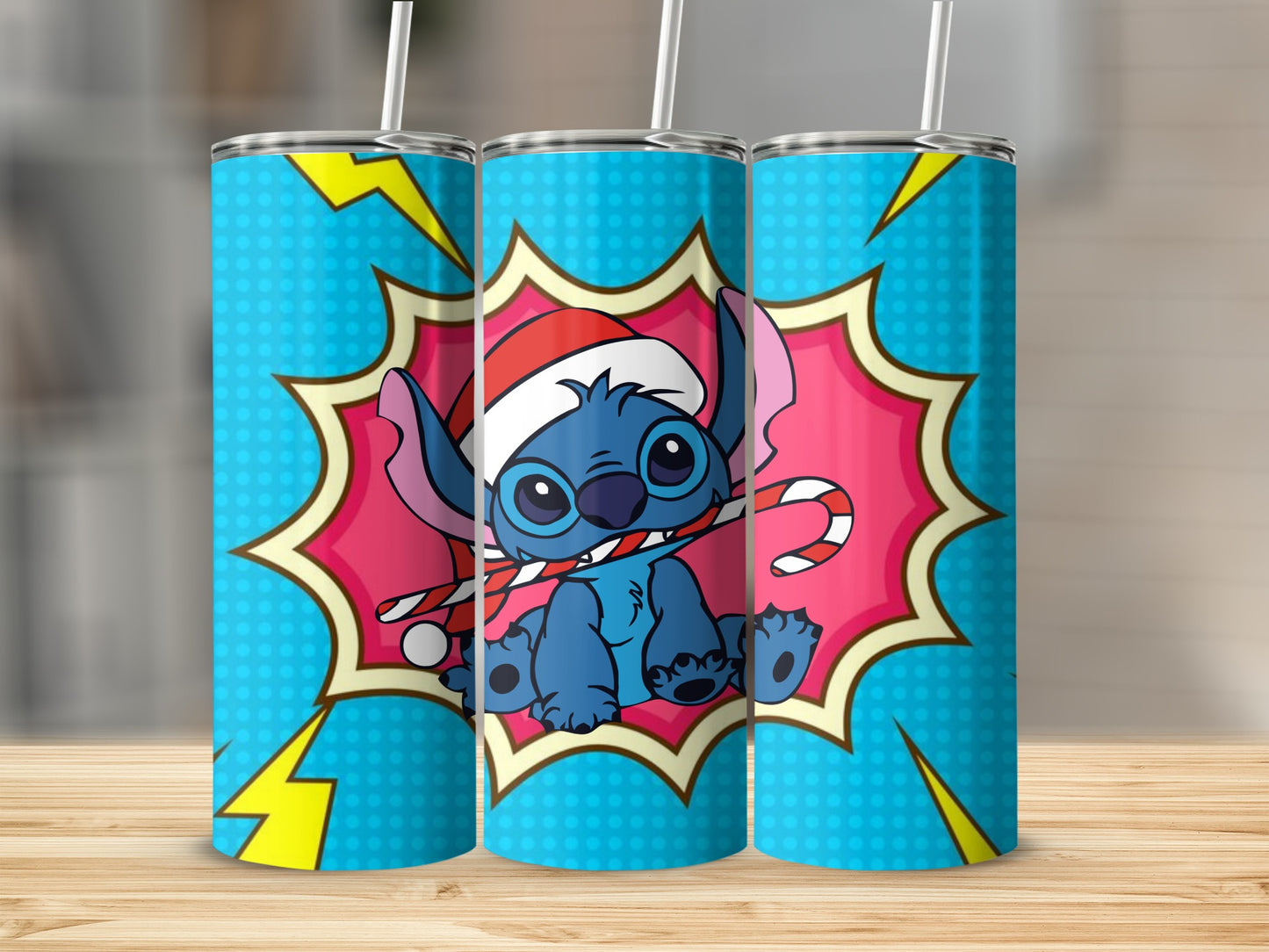 Cute Blue Character with Candy Cane Tumbler Design