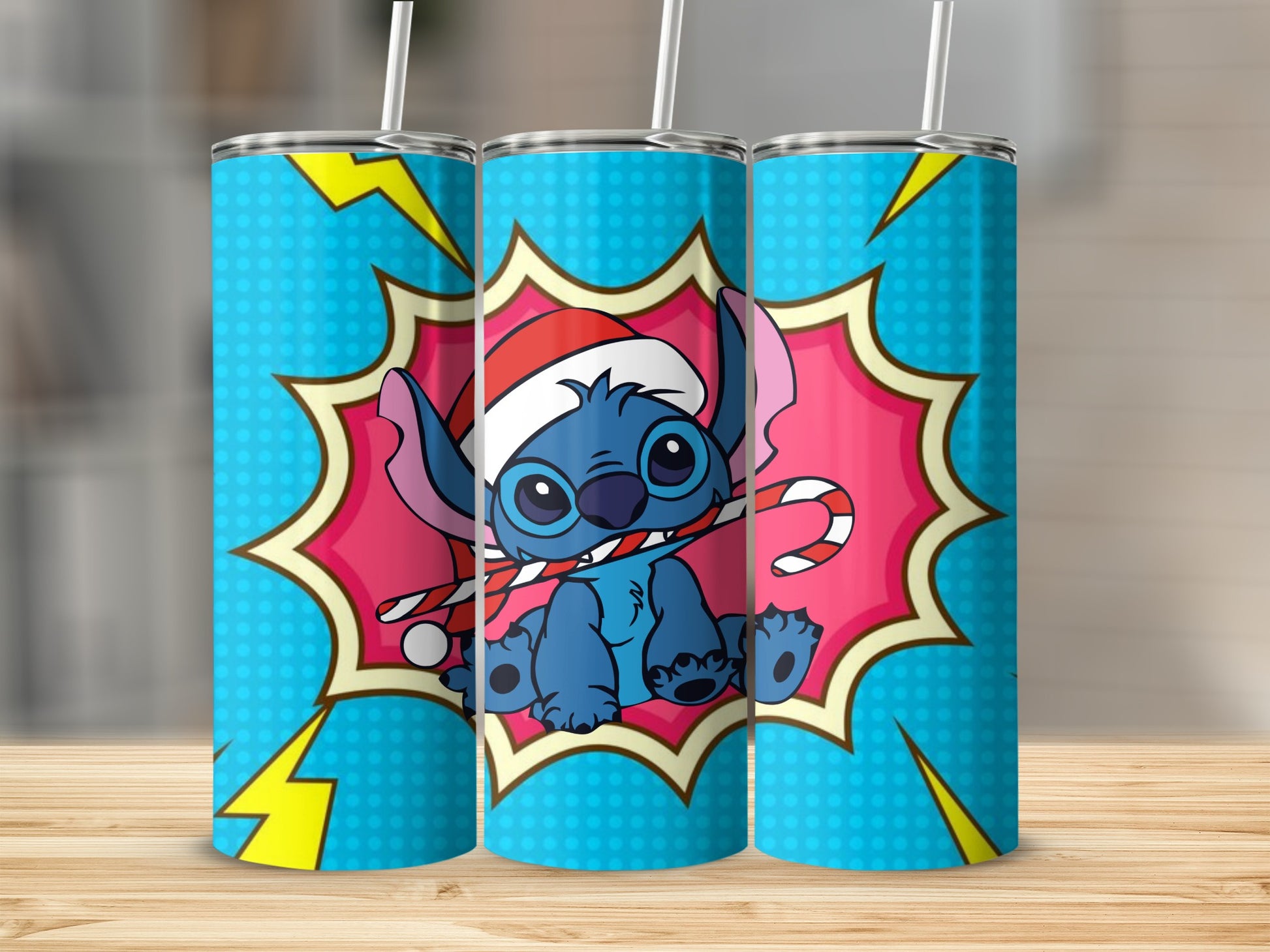 Cute Blue Character with Candy Cane Tumbler Design