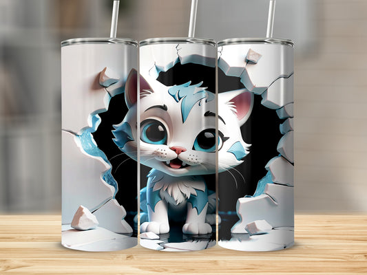 Cute Cartoon Cat Breaking Through Wall Tumbler Cup