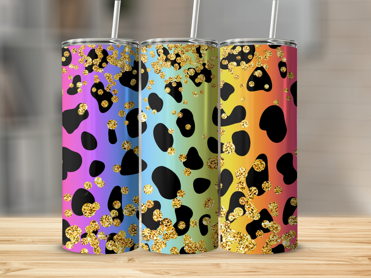Colorful Glitter Leopard Print Tumbler Cup for Beverages