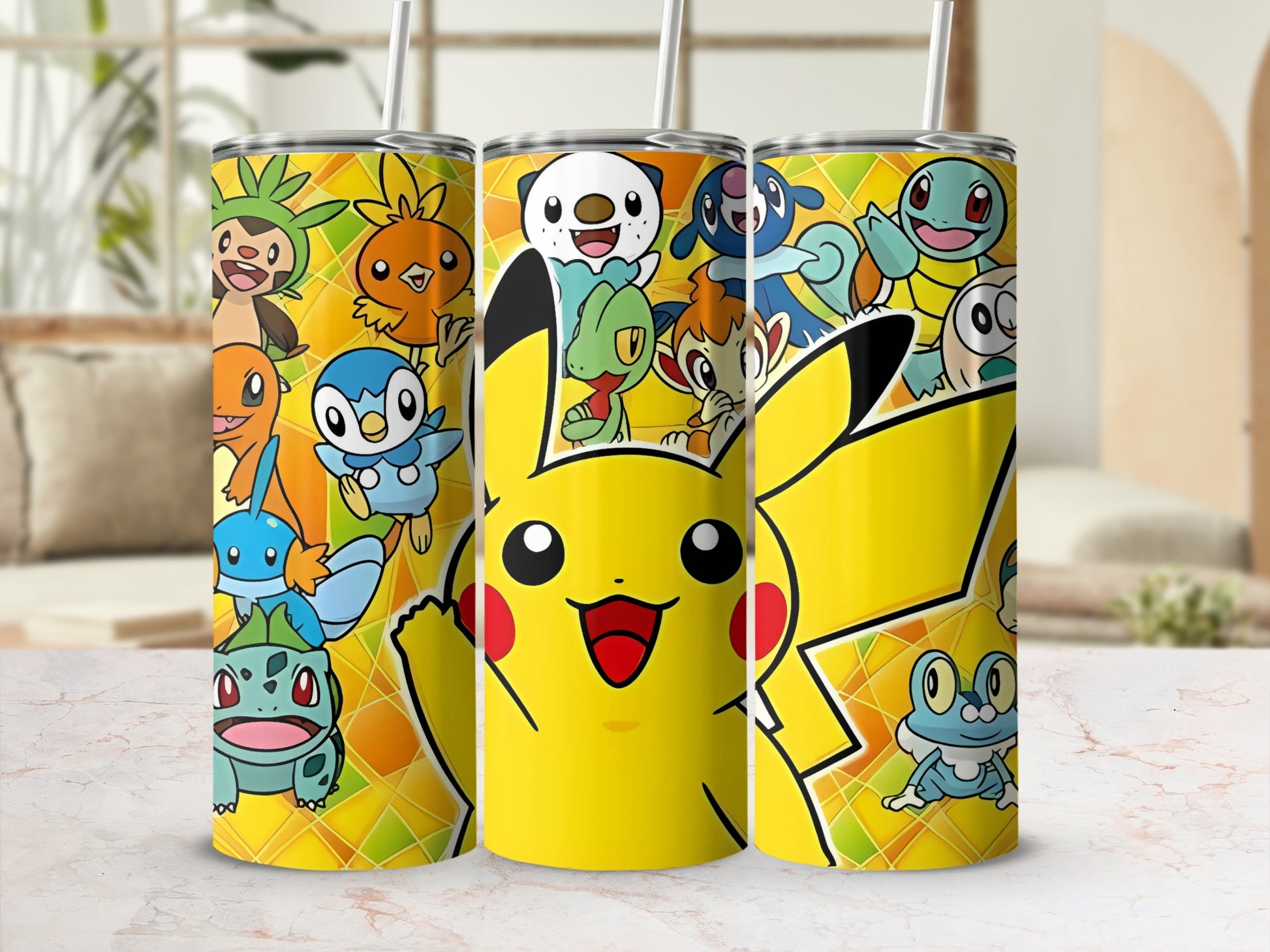 Colorful Tumblers Featuring Pikachu and Other Pokémon