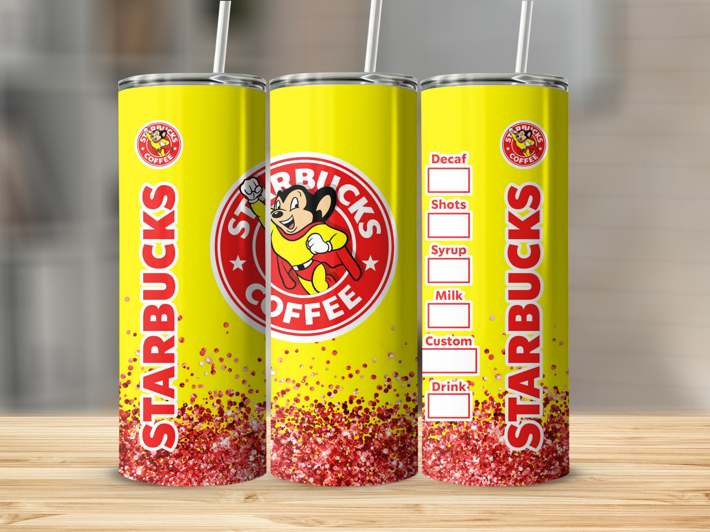 Bright Yellow Starbucks Coffee Design Skinny Tumbler