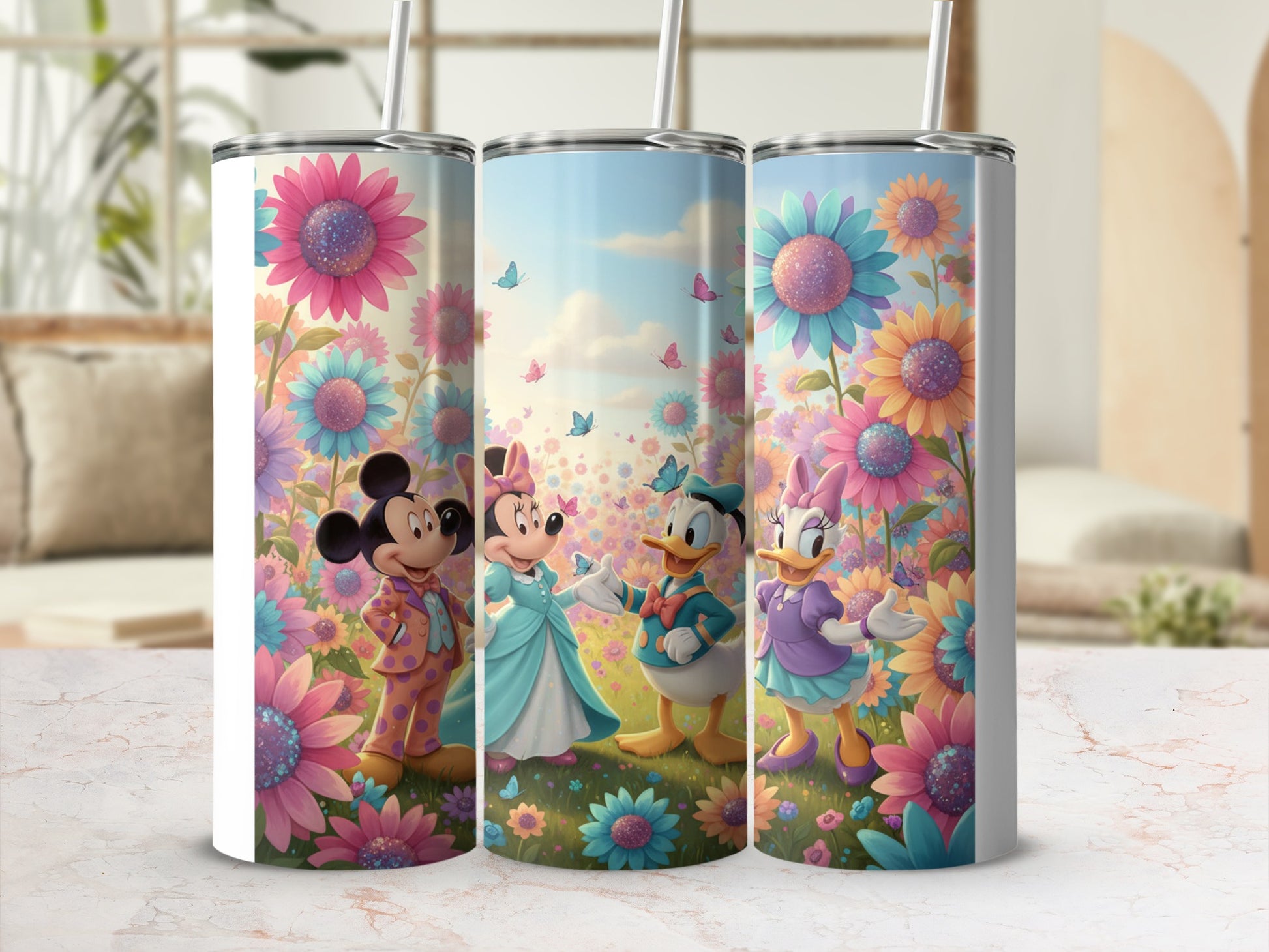 Disney Characters Floral Design Insulated Tumbler Cup