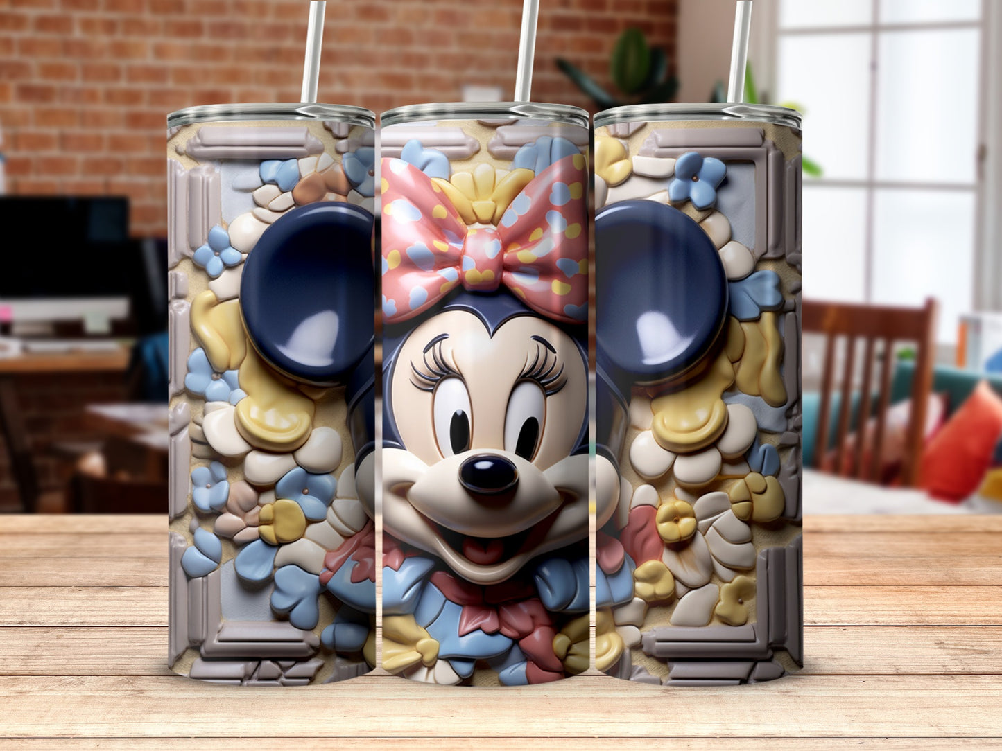 Cute Minnie Mouse Floral Design Tumbler