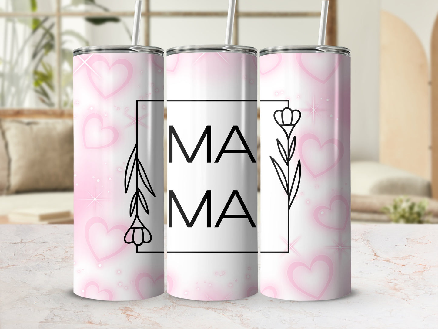 Pink Hearts and Floral Design Mama Tumbler