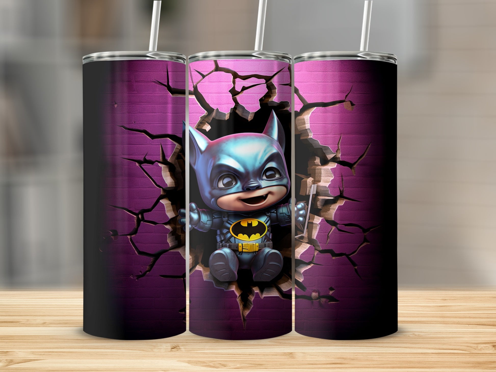 Cute Superhero Breaking Through Wall Tumbler