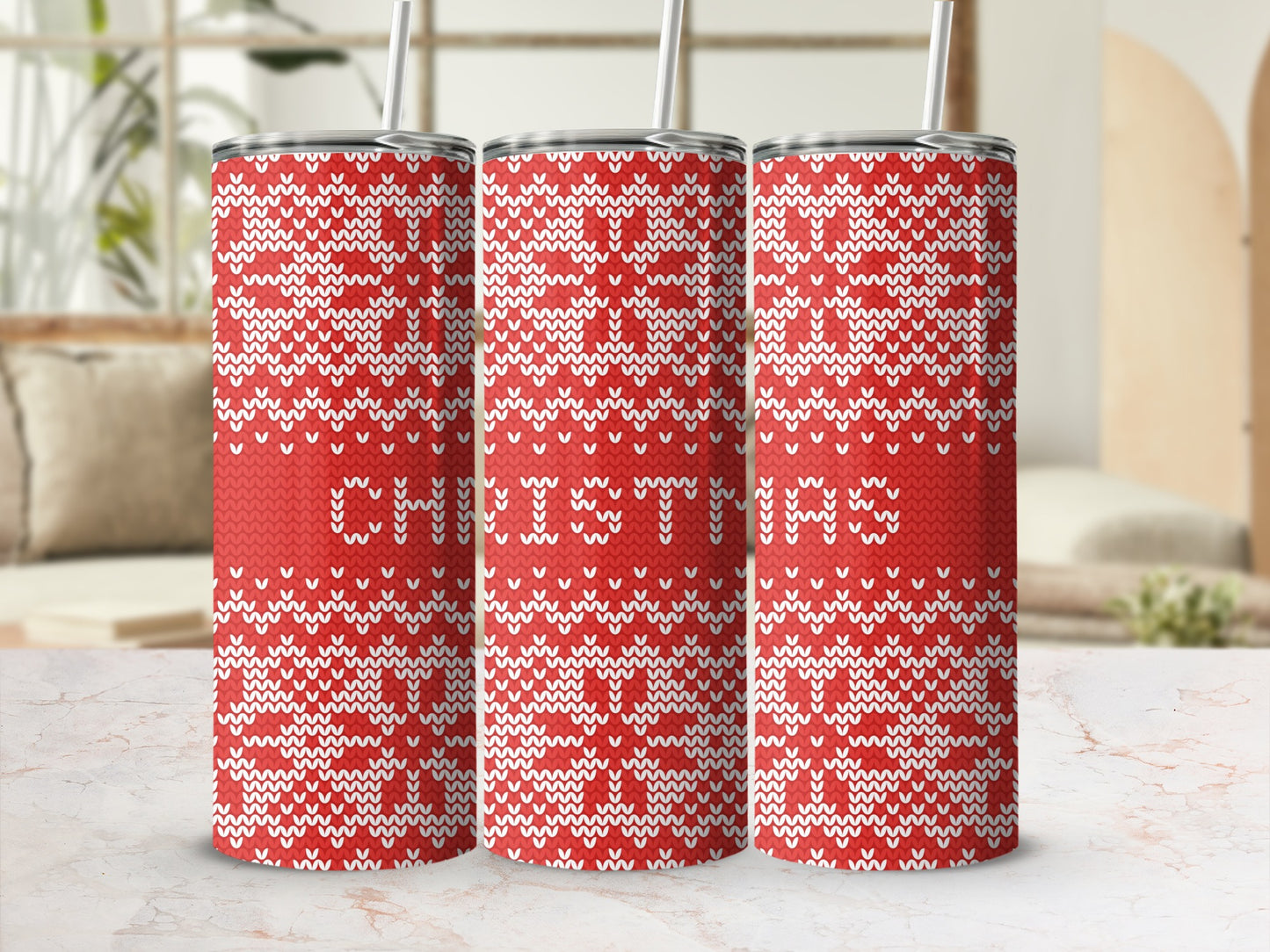 Merry Christmas Knitted Red White Tumbler product type