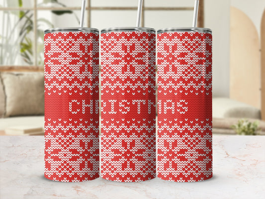 Merry Christmas Knitted Red White Tumbler product type