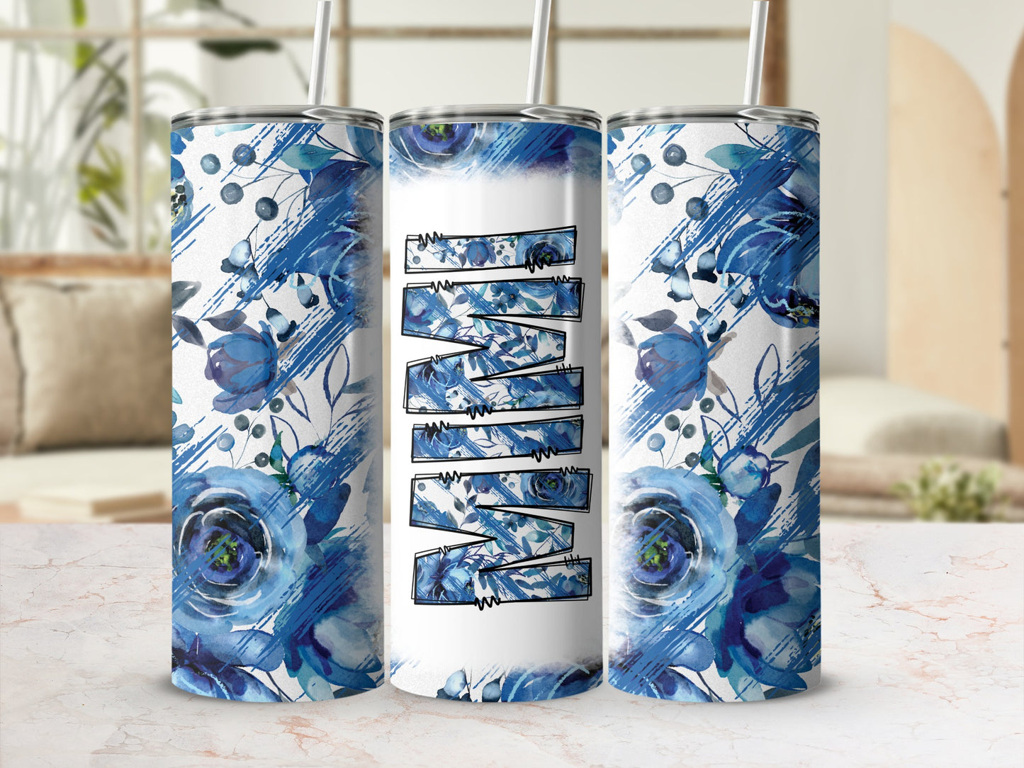 Blue Watercolor Floral Mama Abstract Tumbler Product Type