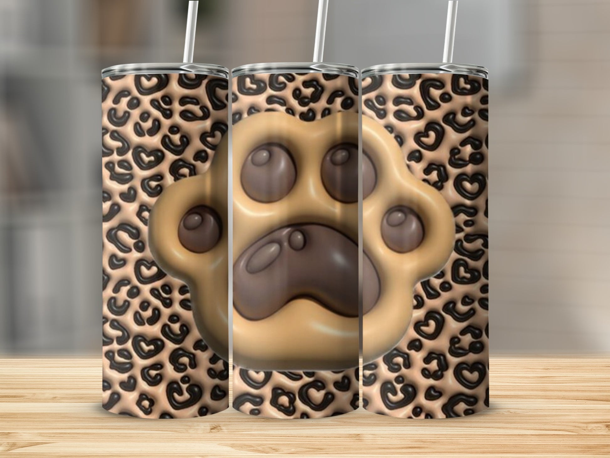 Cute Paw Print and Hearts Patterned Tumbler