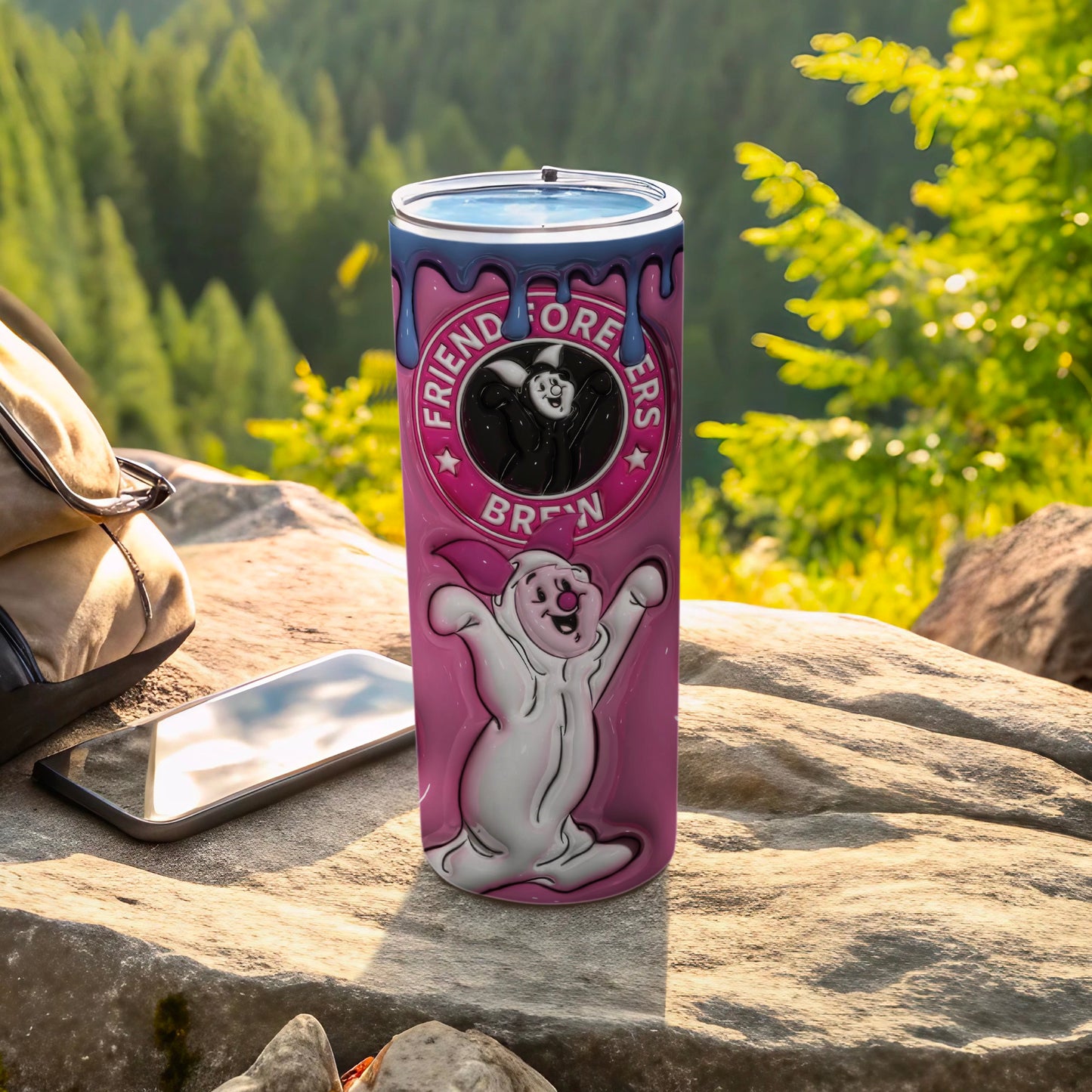 Friend Forever's Brew Pink Tumbler with Cartoon Characters