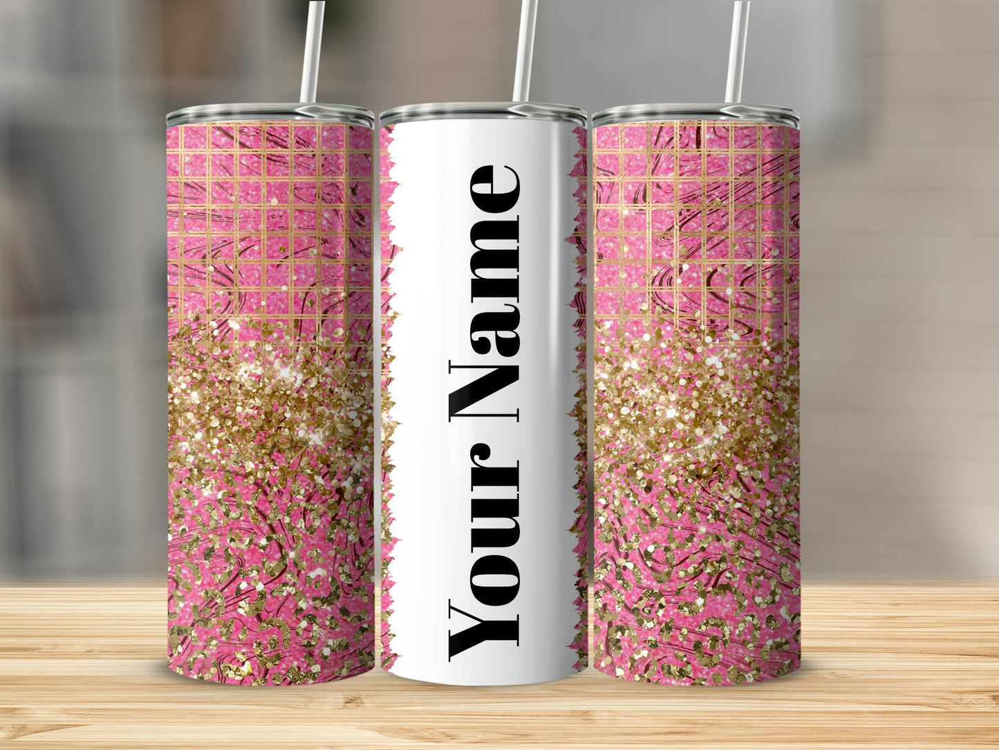 Personalized Glitter and Pink Custom Name Tumbler