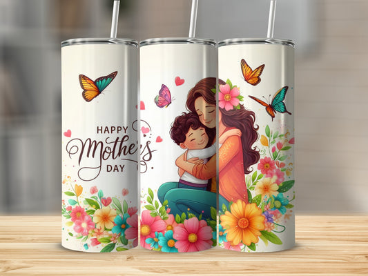 Happy Mother's Day Floral and Butterfly Design Tumbler