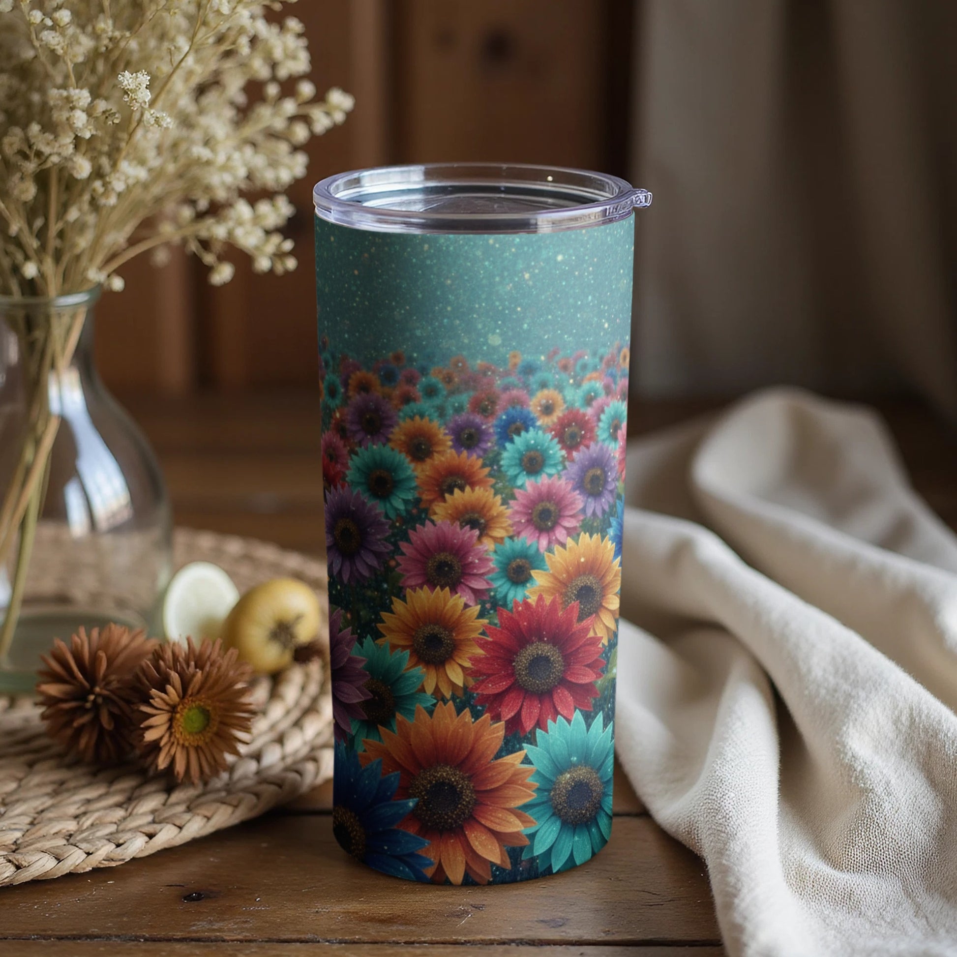 Colorful Sunflower Print Tumbler for Hot or Cold Beverages
