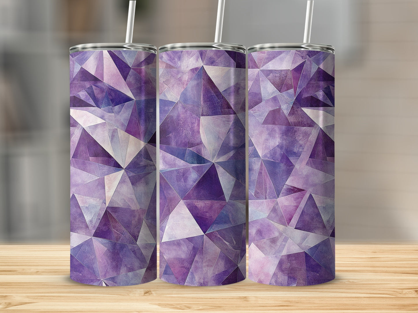 Abstract Purple Crystals Polygonal Surface Design Tumblers