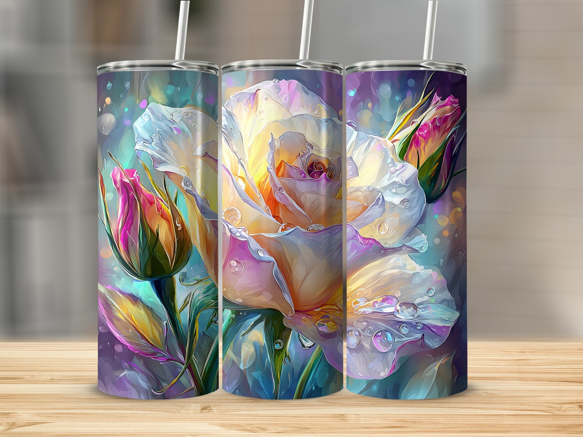 Colorful Floral Art Design Insulated Tumbler Product