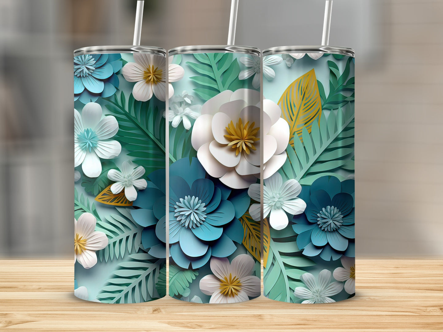 Floral Patterned Aqua and White Tumbler Product