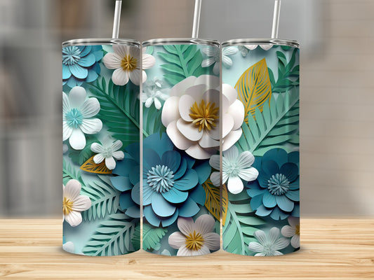 Floral Patterned Aqua and White Tumbler Product