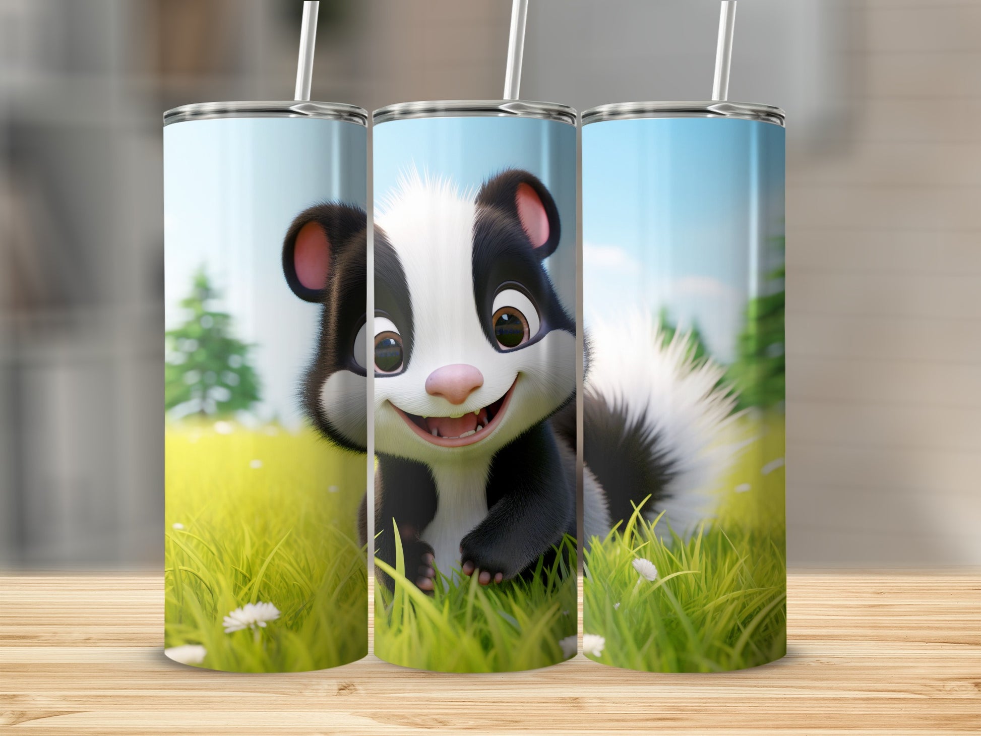 Cute Cartoon Skunk in Meadow Printed Tumbler