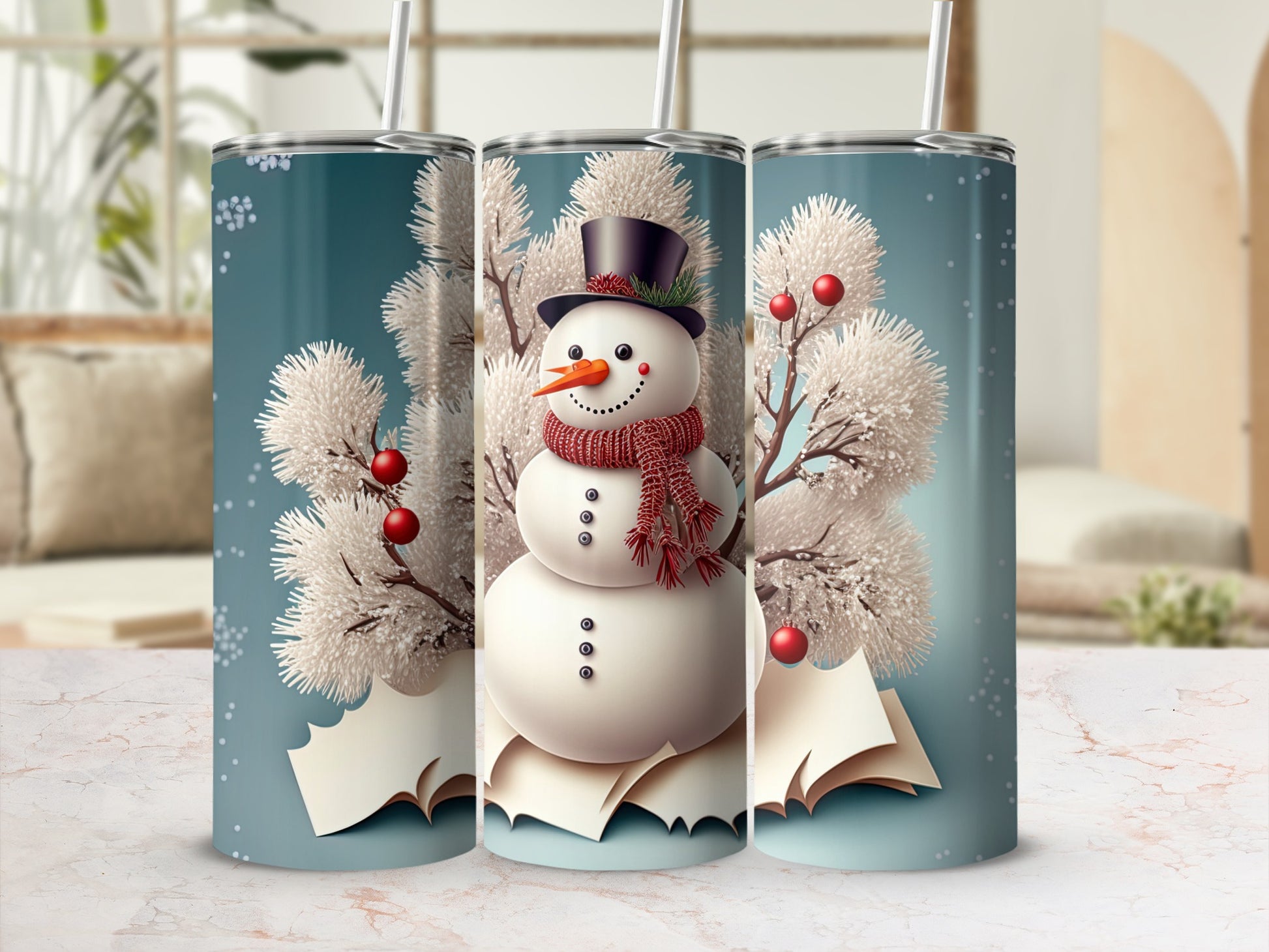 Festive Snowman Design with Winter Scenery Tumbler