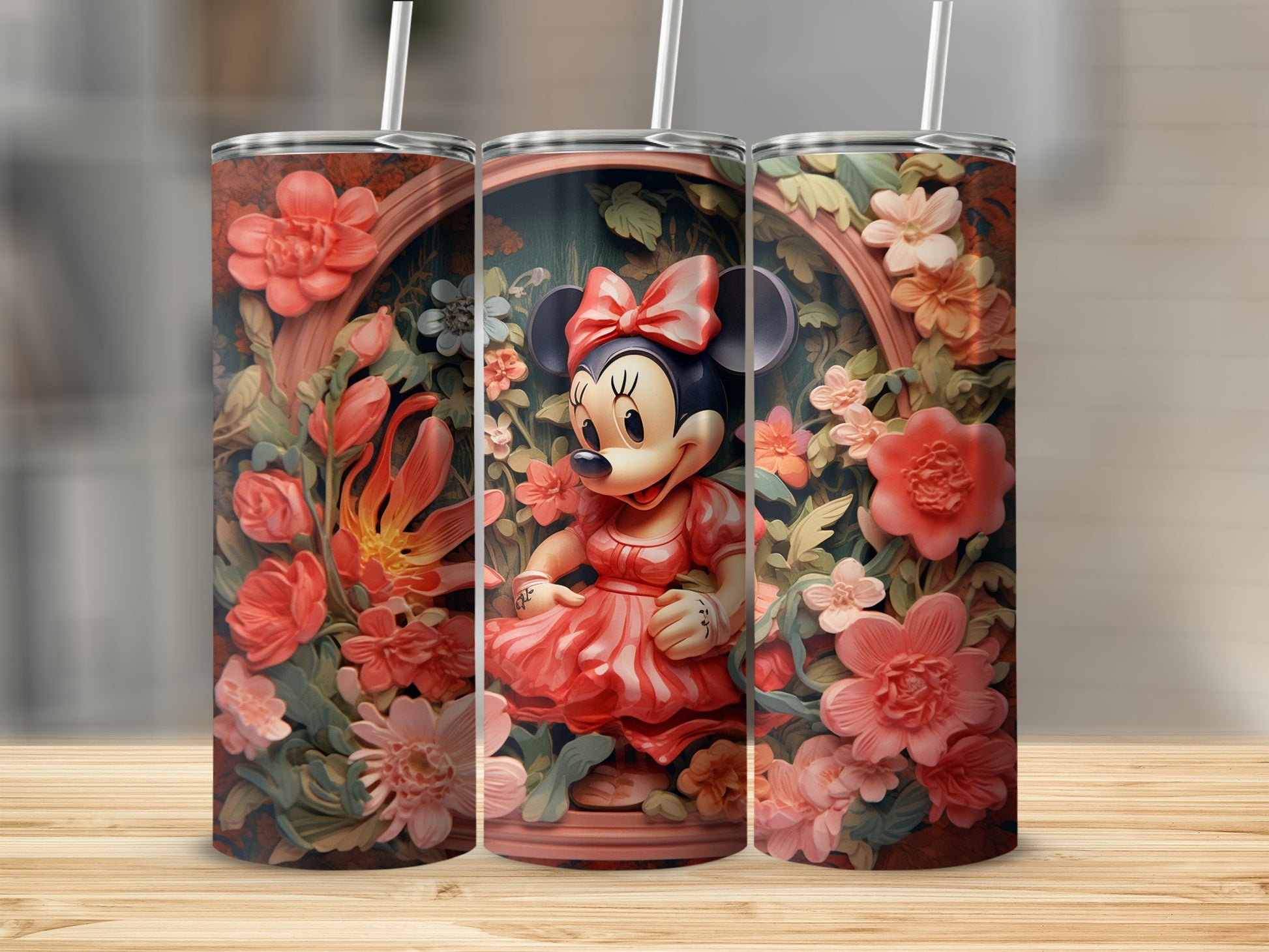 Floral Minnie Mouse Tumbler with Straw 20 oz